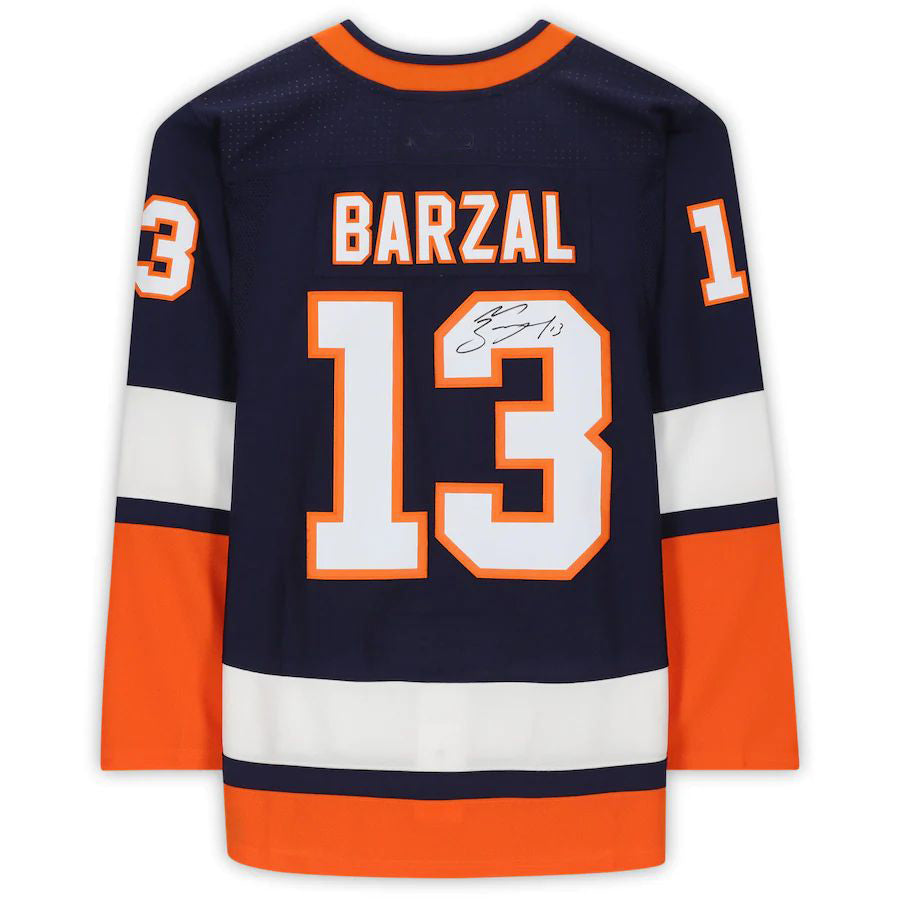 NY.Islanders #13 Mathew Barzal Fanatics Authentic Autographed 2020-21 Reverse Retro Nary Stitched American Hockey Jerseys CROVYIE