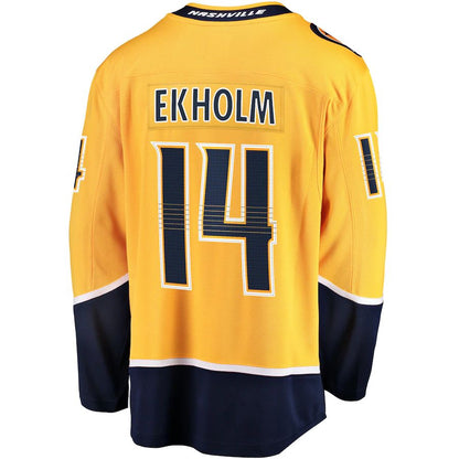 N.Predators #14 Mattias Ekholm Fanatics Branded Home Breakaway Jersey Gold Stitched American Hockey Jerseys CROVYIE