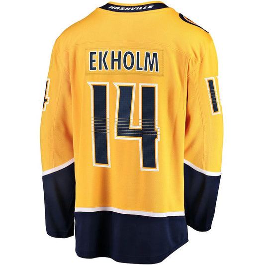 N.Predators #14 Mattias Ekholm Fanatics Branded Home Breakaway Jersey Gold Stitched American Hockey Jerseys CROVYIE