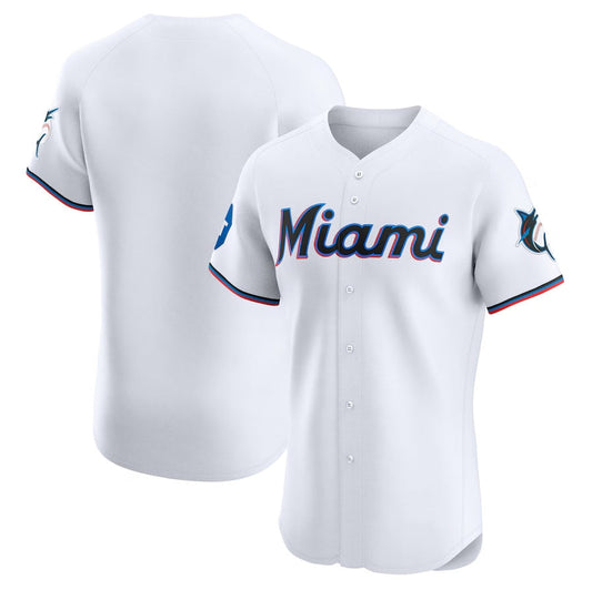 Miami Marlins Home Elite Patch Jersey - White Stitched Baseball Jersey