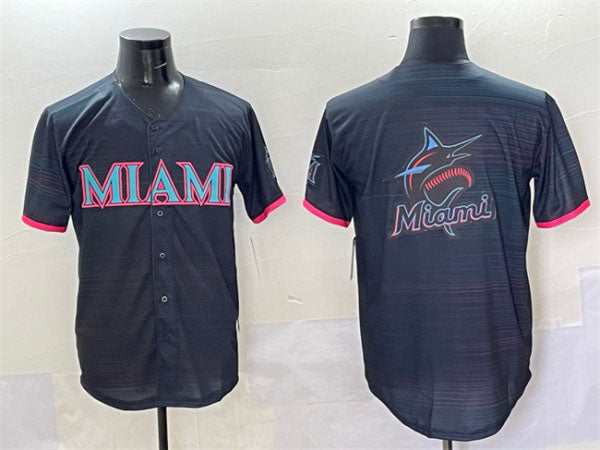 Miami Marlins Team Big Logo Black 2025 City Connect Limited Stitched Baseball Jersey
