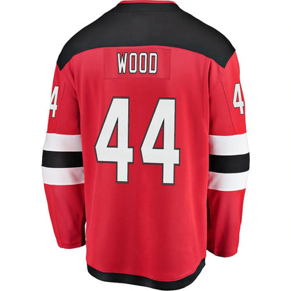 NJ.Devils #44 Miles Wood Fanatics Branded Home Breakaway Player Jersey  Red Stitched American Hockey Jerseys CROVYIE