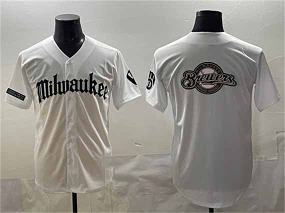 Milwaukee Brewers Team Big Logo White 'Gothic 414 Shadows Edition' Vapor Premier Limited Stitched Baseball Jersey