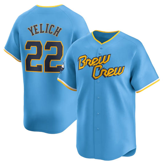 Milwaukee Brewers #22 Christian Yelich City Connect Limited Player Jersey - Powder Blue Stitched Baseball Jersey