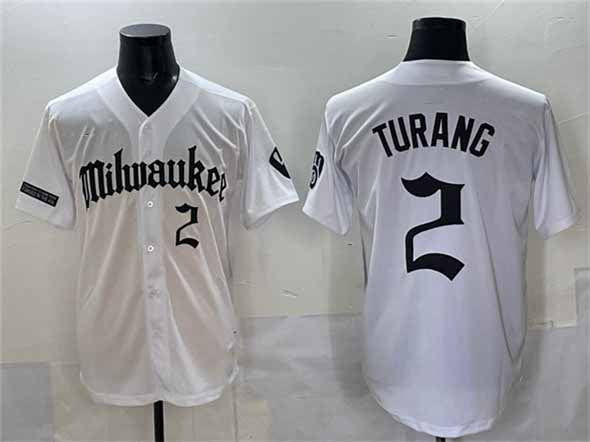 Milwaukee Brewers #2 Brice Turang White 'Gothic 414 Shadows Edition' Vapor Premier Limited Stitched Jersey