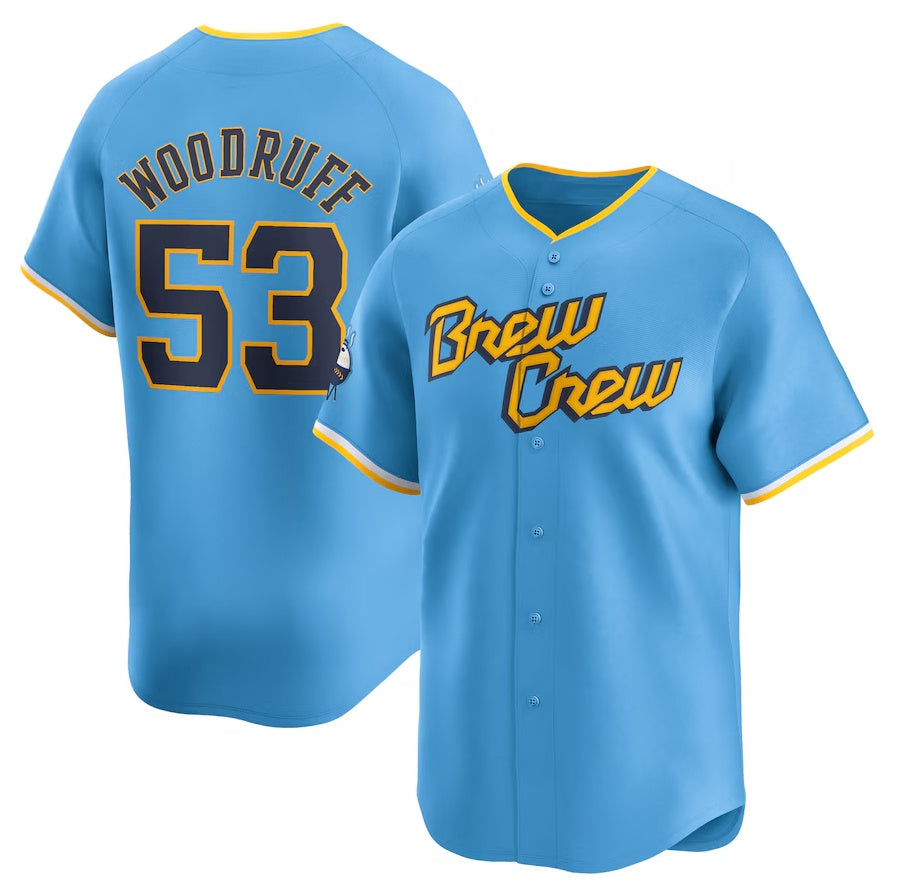 Milwaukee Brewers #53 Brandon Woodruff City Connect Limited Player Jersey - Powder Blue Stitched Baseball Jersey