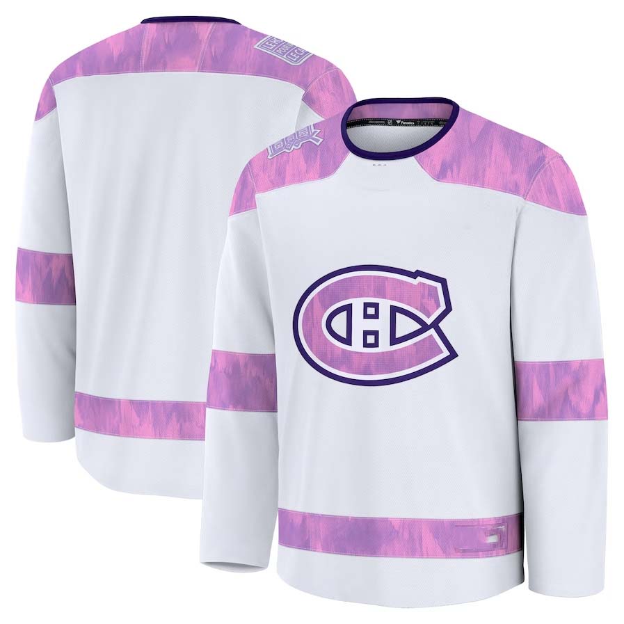 M.Canadiens Fanatics 2024 Hockey Fights Cancer Practice Jersey - White Stitched American Hockey Jerseys CROVYIE