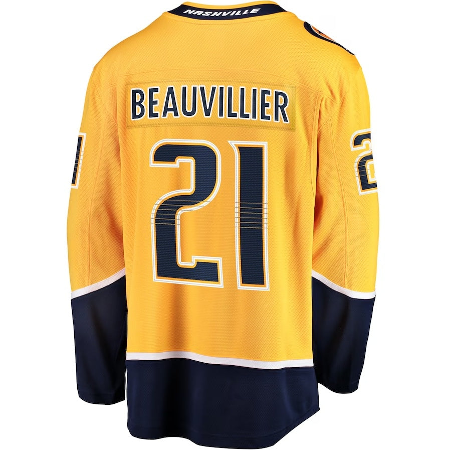 N.Predators #21 Anthony Beauvillier Fanatics Premier Breakaway Player Jersey - Gold Stitched American Hockey Jerseys CROVYIE