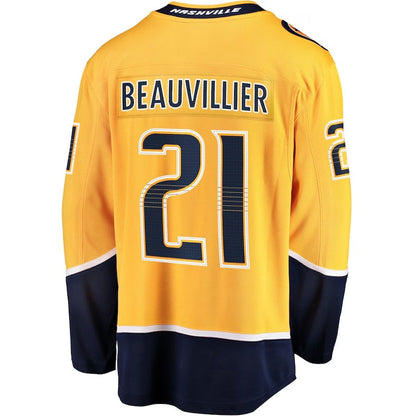 N.Predators #21 Anthony Beauvillier Fanatics Premier Breakaway Player Jersey - Gold Stitched American Hockey Jerseys CROVYIE