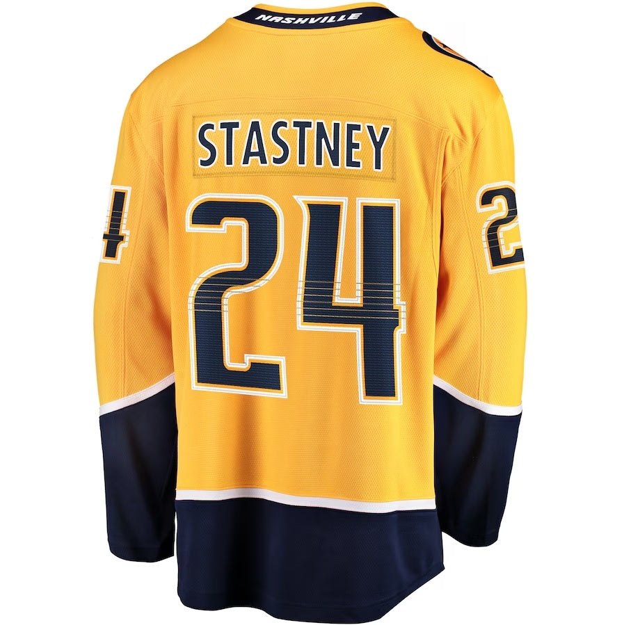 N.Predators #24 Spencer Stastney Fanatics Premier Breakaway Player Jersey - Gold Stitched American Hockey Jerseys CROVYIE