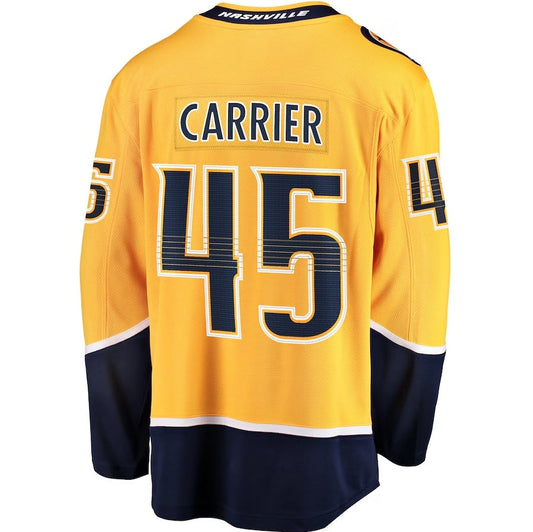 N.Predators #45 Alexandre Carrier Fanatics Premier Breakaway Player Jersey - Gold Stitched American Hockey Jerseys CROVYIE