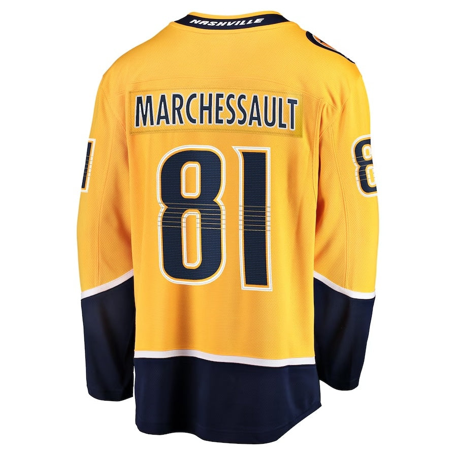N.Predators #81 Jonathan Marchessault Fanatics Home Premier Breakaway Player Jersey - Gold Stitched American Hockey Jerseys CROVYIE