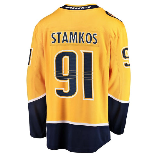 N.Predators #91 Steven Stamkos Fanatics Home Premier Breakaway Player Jersey - Gold Stitched American Hockey Jerseys CROVYIE