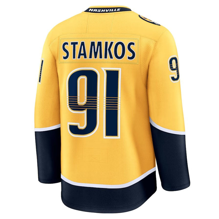 N.Predators #91 Steven Stamkos Fanatics Home Premium Jersey - Gold Stitched American Hockey Jerseys CROVYIE