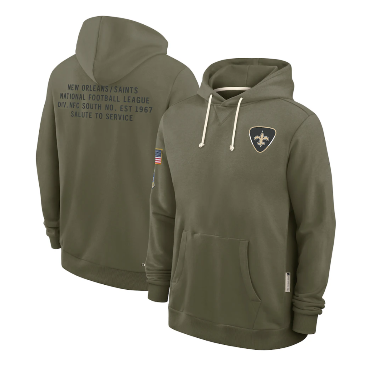 NO.Saints Olive 2025 Salute to Service Sideline Standard Issue Dri-FIT Hoodie Stitched American Football Jerseys