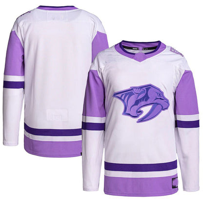 N.Predators Hockey Fights Cancer Primegreen Authentic Blank Practice Jersey White Purple Stitched American Hockey Jerseys CROVYIE