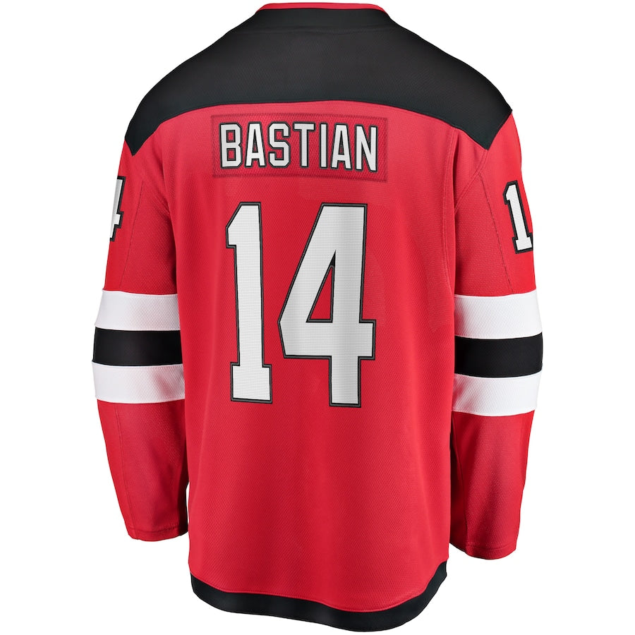NJ.Devils #14 Nathan Bastian Fanatics Branded Home Breakaway Player Jersey Red Stitched American Hockey Jerseys CROVYIE