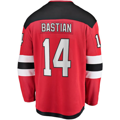 NJ.Devils #14 Nathan Bastian Fanatics Branded Home Breakaway Player Jersey Red Stitched American Hockey Jerseys CROVYIE