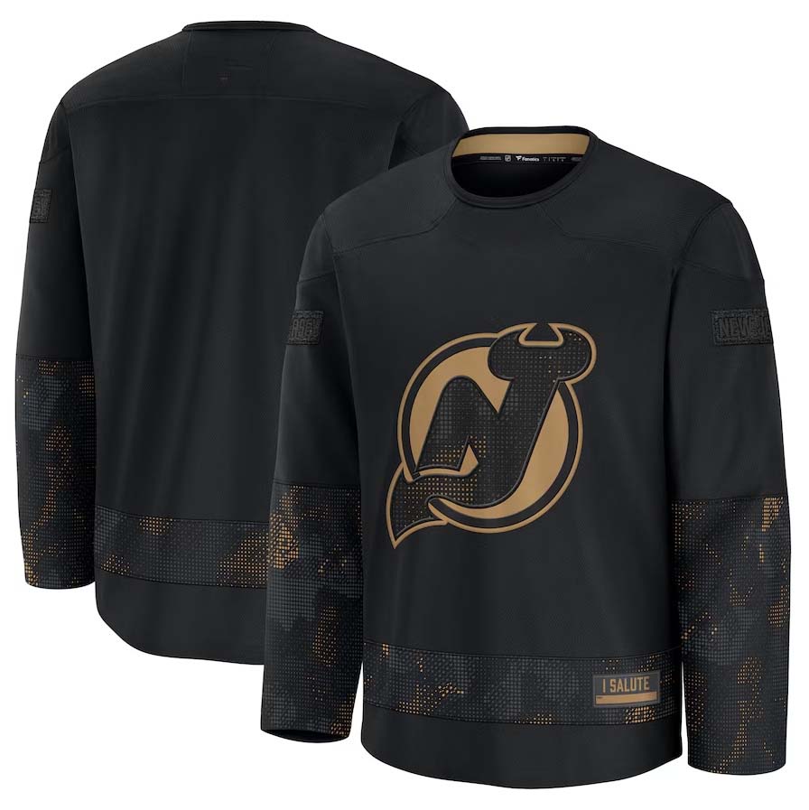 NJ.Devils Fanatics 2024 Military Appreciation Practice Jersey - Black Stitched American Hockey Jerseys CROVYIE
