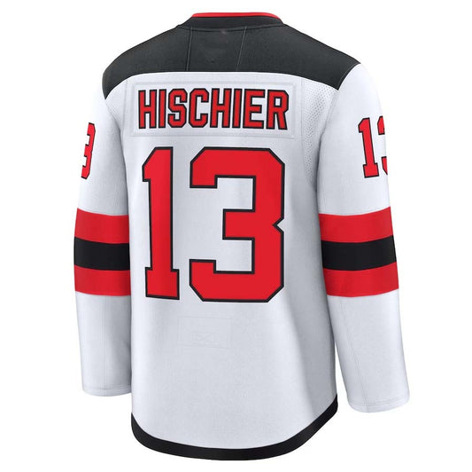 NJ.Devils #13 Nico Hischier Fanatics Away Premium Jersey - White Stitched American Hockey Jerseys CROVYIE