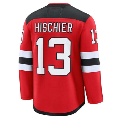NJ.Devils #13 Nico Hischier Fanatics Home Premium Jersey - Red Stitched American Hockey Jerseys CROVYIE