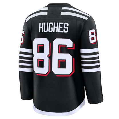 NJ.Devils #86 Jack Hughes Fanatics Alternate Premium Jersey - Black Stitched American Hockey Jerseys CROVYIE
