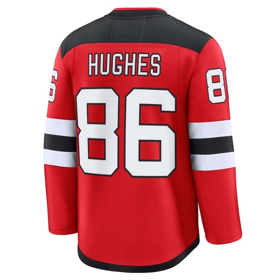 NJ.Devils #86 Jack Hughes Fanatics Home Premium Jersey - Red Stitched American Hockey Jerseys CROVYIE