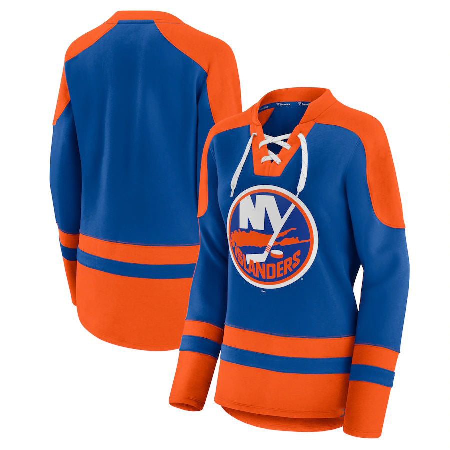 NY.Islanders Fanatics Branded Net Gain Fleece V-Neck Pullover Sweatshirt RoyalOrange Stitched American Hockey Jerseys CROVYIE