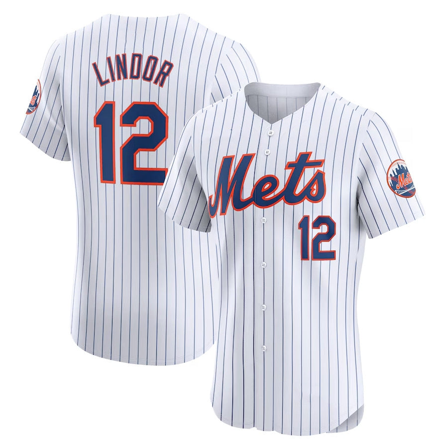 New York Mets #12 Francisco Lindor Home Elite Jersey - White Stitched Baseball Jersey