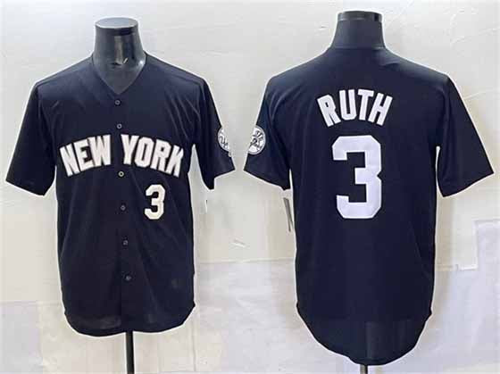 New York Yankees #3 Babe Ruth Black Limited Stitched Baseball Jersey