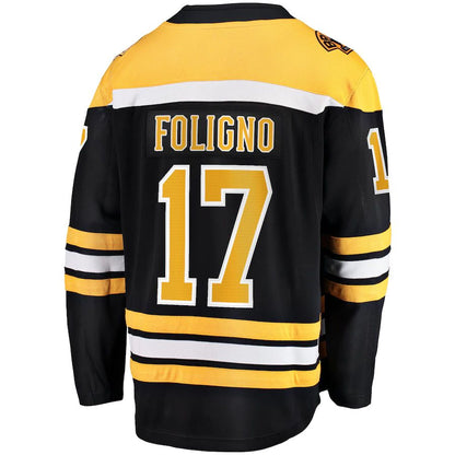 B.Bruins #17 Nick Foligno Fanatics Branded Home Breakaway Player Jersey Black Stitched American Hockey Jerseys CROVYIE