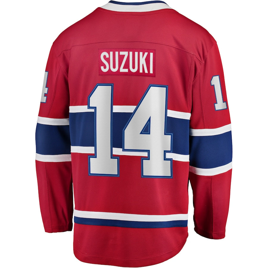 M.Canadiens #14 Nick Suzuki Fanatics Branded Home Premier Breakaway Player Jersey Jersey  Red Stitched American Hockey Jerseys CROVYIE