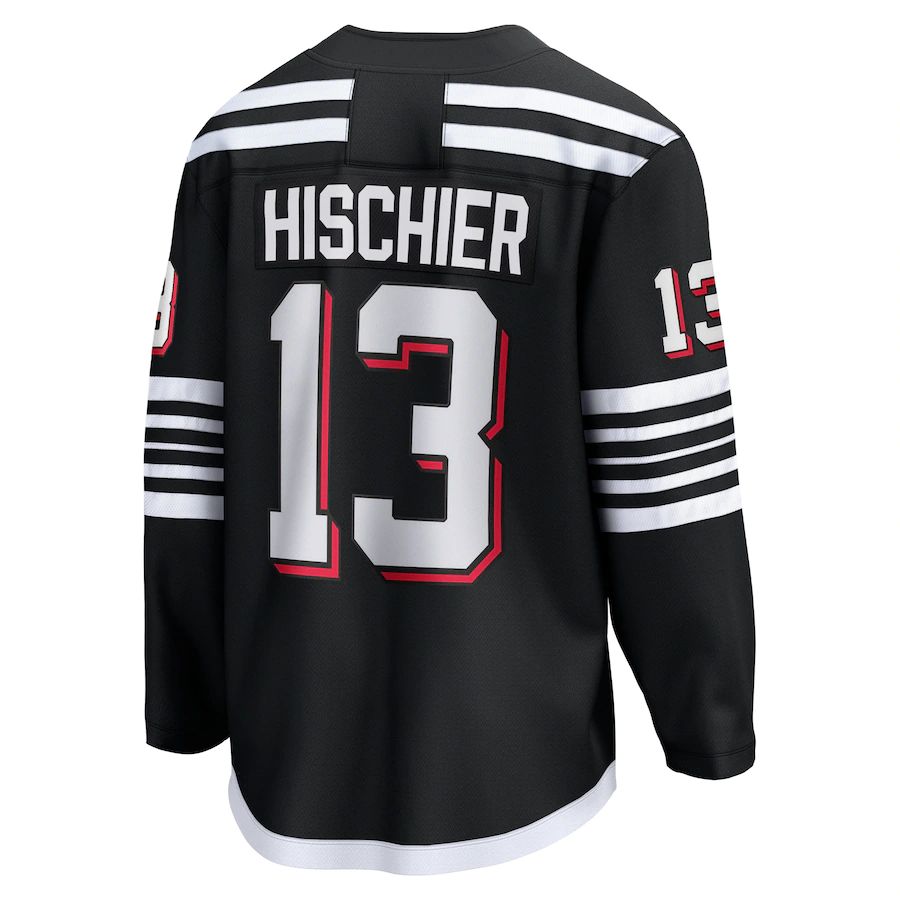 NJ.Devils #13 Nico Hischier Fanatics Branded Alternate Premier Breakaway Player Jersey Black Stitched American Hockey Jerseys CROVYIE
