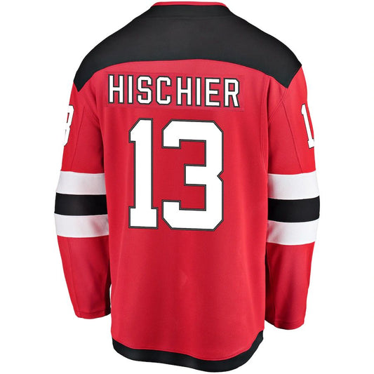 NJ.Devils #13 Nico Hischier Fanatics Branded Breakaway Player Jersey Red Stitched American Hockey Jerseys CROVYIE