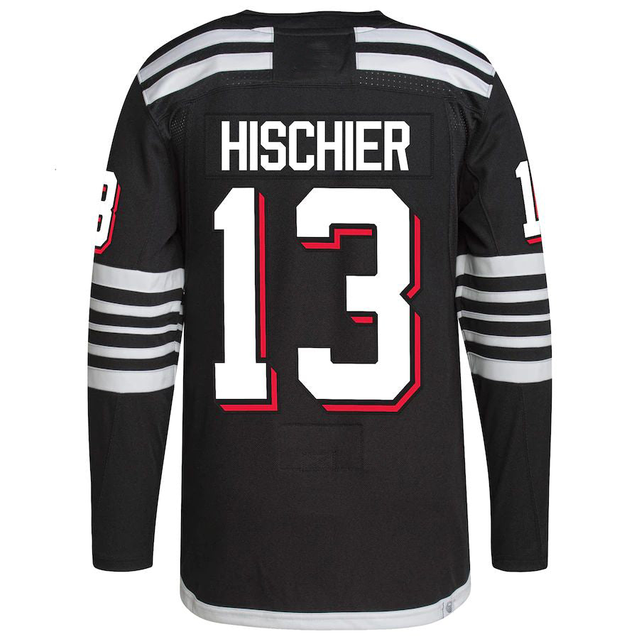 NJ.Devils #13 Nico Hischier 2021-22 Alternate Primegreen Authentic Pro Player Jersey Black Stitched American Hockey Jerseys CROVYIE