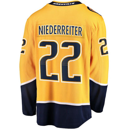 N.Predators #22 Nino Niederreiter Fanatics Branded Home Breakaway Player Jersey Gold Stitched American Hockey Jerseys CROVYIE