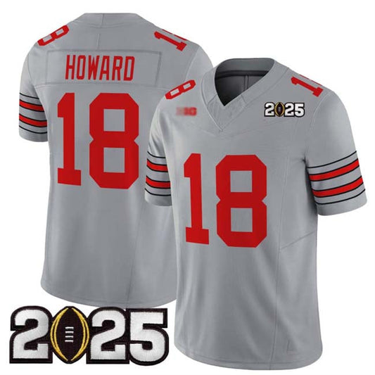 O.State Buckeyes #18 Will Howard Grey 2025 CFP Final Patch F.U.S.E. Vapor Limited Stitched Football American College Jerseys