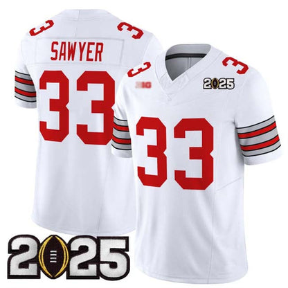 O.State Buckeyes #33 Jack Sawyer White 2025 CFP Final Patch F.U.S.E. Vapor Limited Stitched Football American College Jerseys