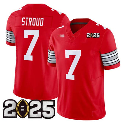 O.State Buckeyes #7 C.J. Stroud Red 2025 CFP Final Patch F.U.S.E. Vapor Limited Stitched Football American College Jerseys