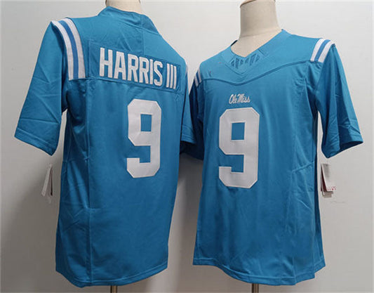 O.Miss Rebels #9 Tres Harris III Powder Blue F.U.S.E. Stitched Football American College Jerseys