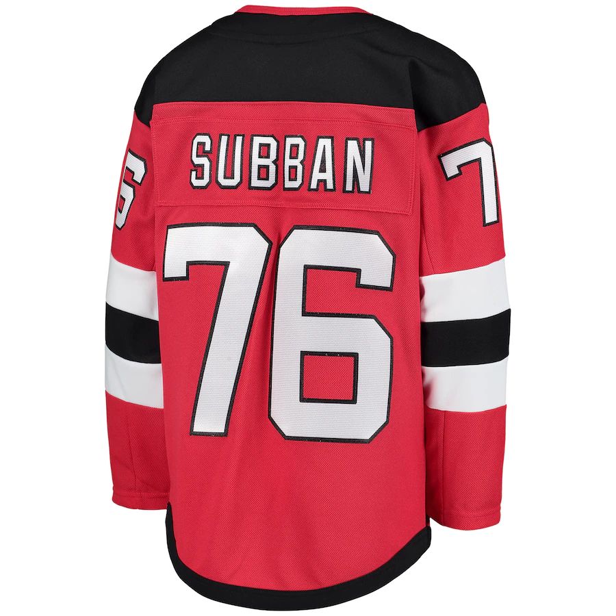 NJ.Devils #76 P.K. Subban Home Premier Player Jersey Red Stitched American Hockey Jerseys CROVYIE