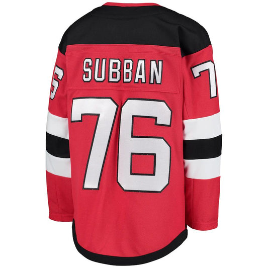 NJ.Devils #76 P.K. Subban Home Premier Player Jersey Red Stitched American Hockey Jerseys CROVYIE