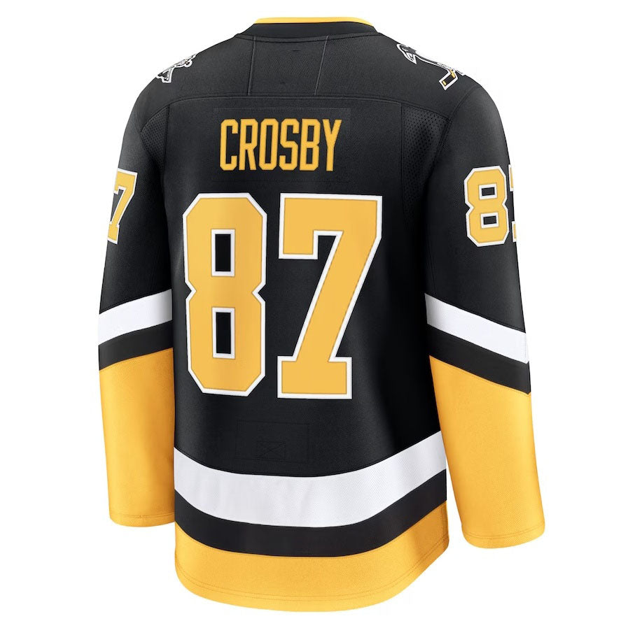 P.Penguins #87 Sidney Crosby Fanatics Alternate Premium Jersey - Black Stitched American Hockey Jerseys CROVYIE