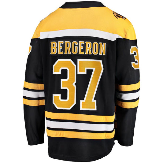 B.Bruins #37 Patrice Bergeron Fanatics Branded Home Captain Premier Breakaway Player Jersey Black Stitched American Hockey Jerseys CROVYIE