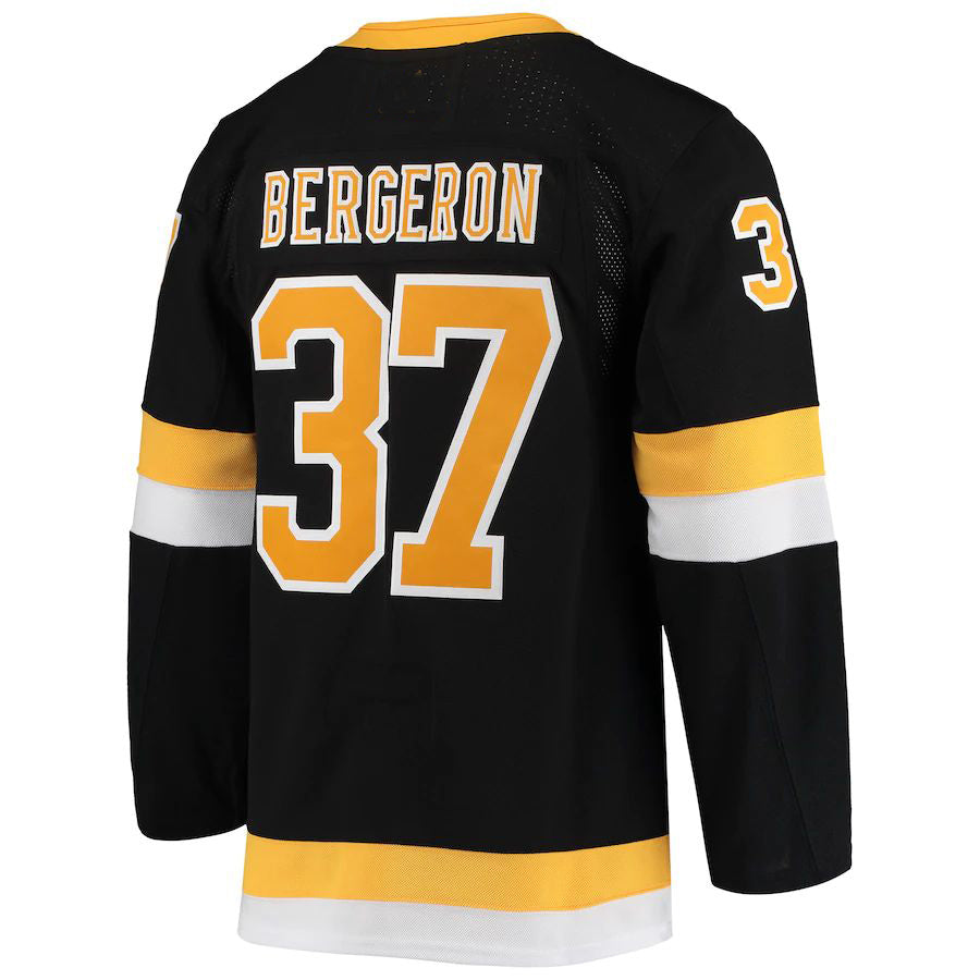 B.Bruins #37 Patrice Bergeron Alternate Authentic Player Jersey Black Stitched American Hockey Jerseys CROVYIE