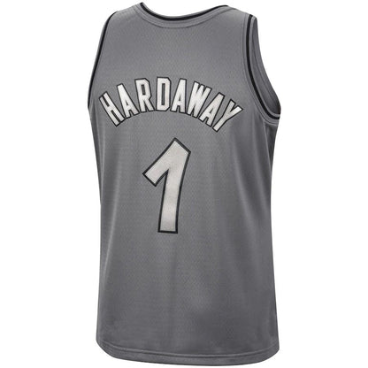 O.Magic #1 Penny Hardaway Mitchell & Ness Hardwood Classics Retired Player 1994-95 Metal Works Swingman Jersey Charcoal Stitched American Basketball Jersey
