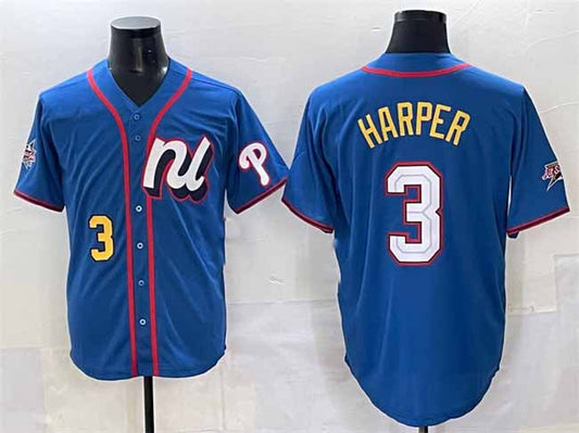 Philadelphia Phillies National League #3 Bryce Harper Blue 2025 All-Star Edition Limited Stitched Baseball Jersey