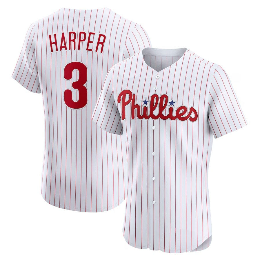 Philadelphia Phillies #3 Bryce Harper Home Elite Jersey - White Stitched Baseball Jersey