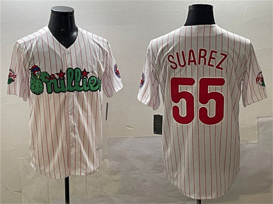 Philadelphia Phillies #55 Ranger Su¨¢rez White Phanatic Cool Base Stitched Baseball Jersey