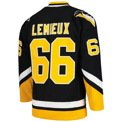 P.Penguins #66 Mario Lemieux Mitchell & Ness 1992-93 Blue Line Player Jersey - Black Stitched American Hockey Jerseys CROVYIE